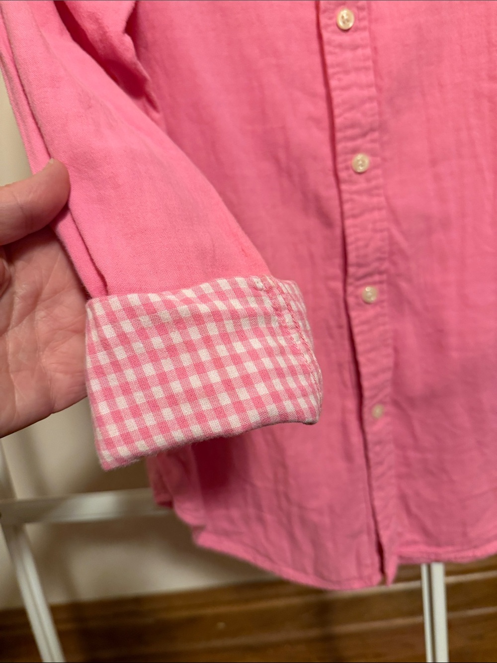 Ralph Lauren pink cotton button down shirt with gingham check lining -size small - Picture 3 of 8